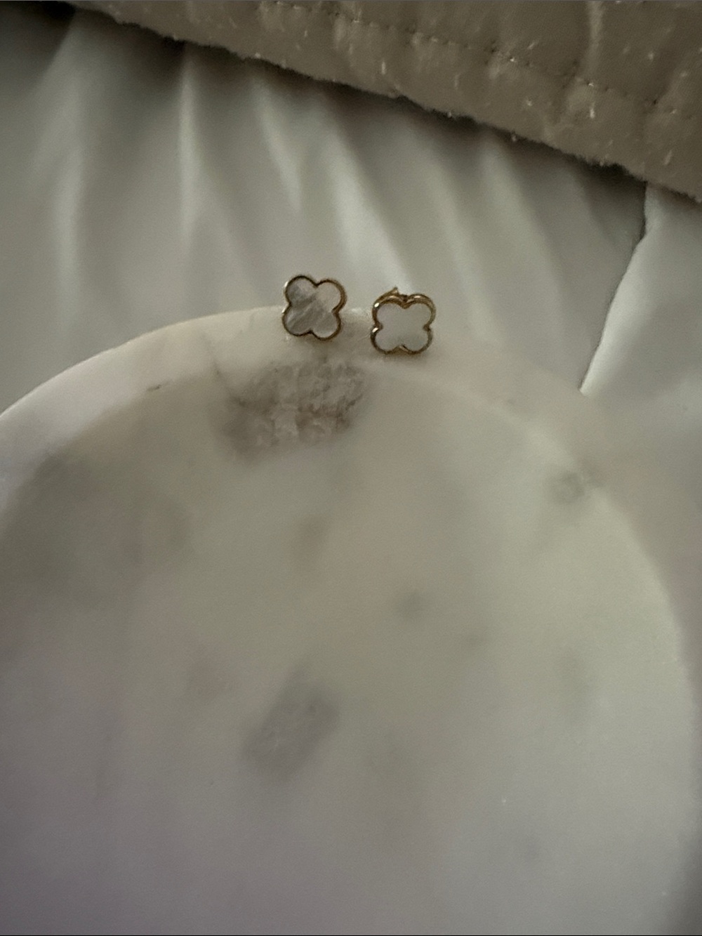 Gold Plated White Clover Stud Earrings - Women Jewelry